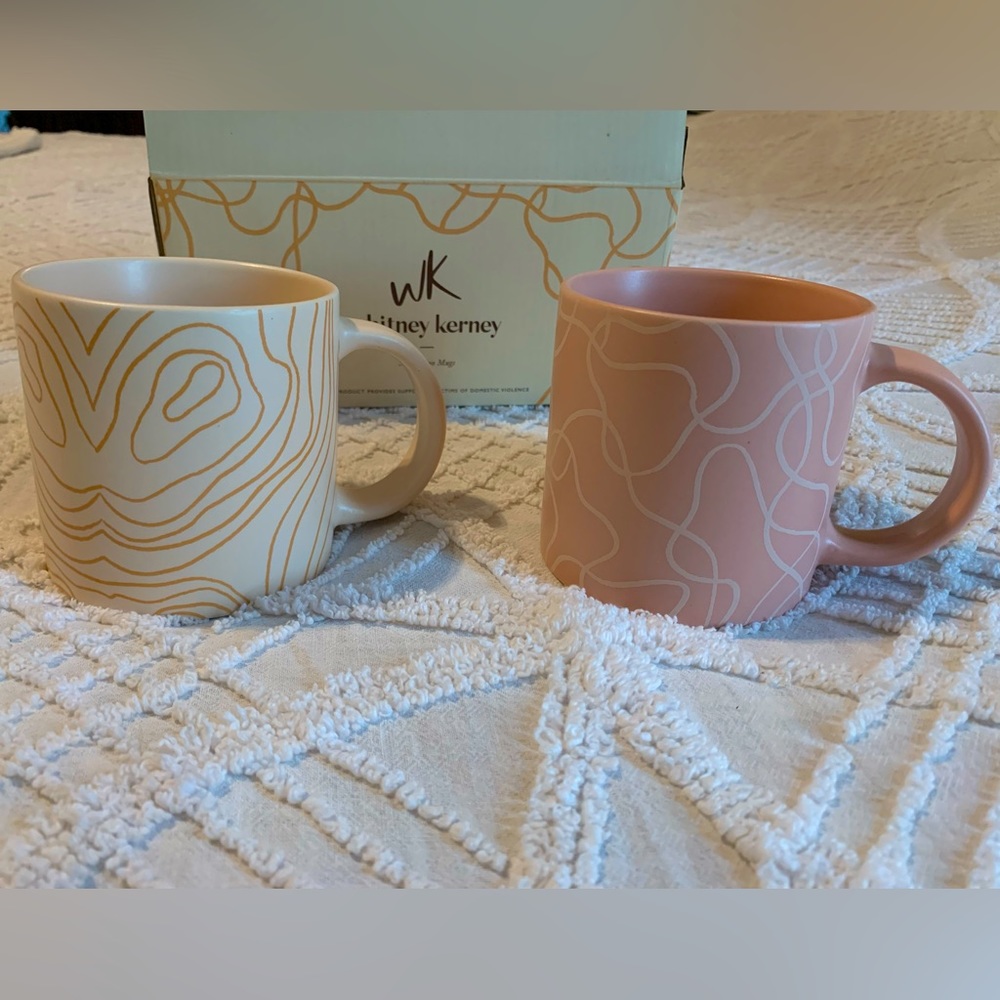 NWT Whitney Kerney Mugs. Cream and blush colors.